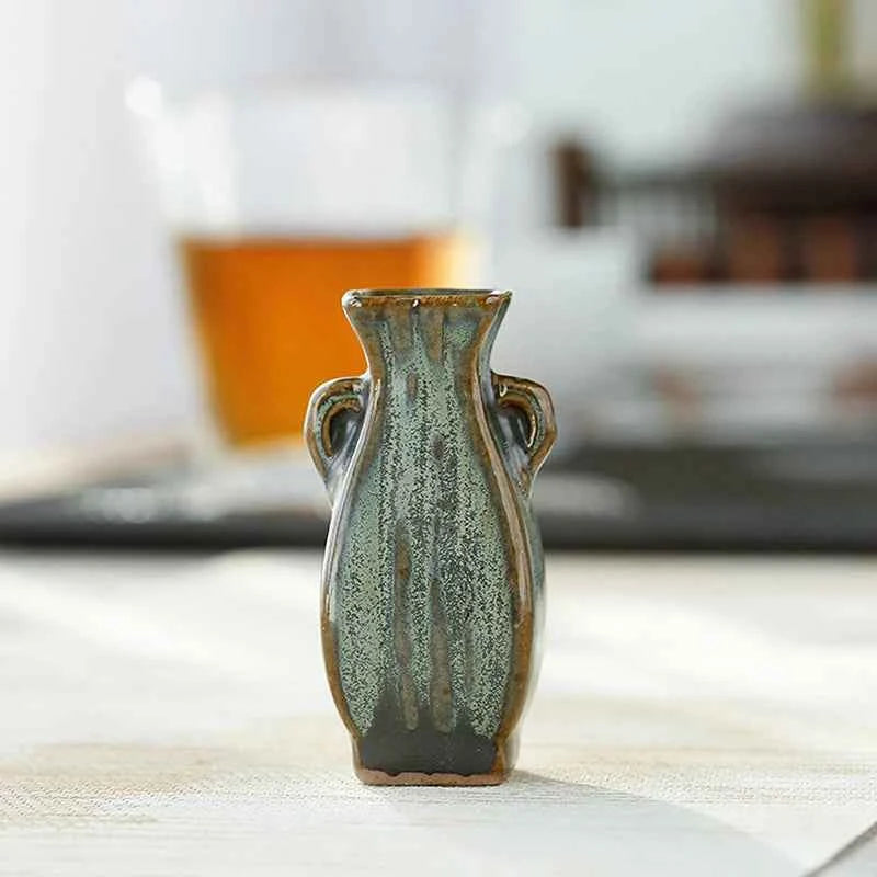 1Pcs Ceramic Miniature Vase Green Retro Flower Vase Crafts Tabletop Ornament Hydroponics Chinese-style Living Room Decoration