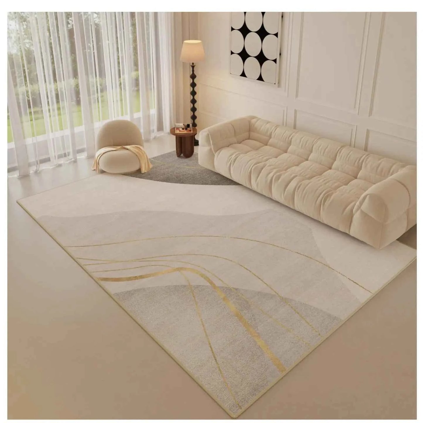 VIKAMA Simple Cream Wind Carpet Living Room Three Anti-Loop Pile Household Bedside Rug Bedroom Carpet Full Spread