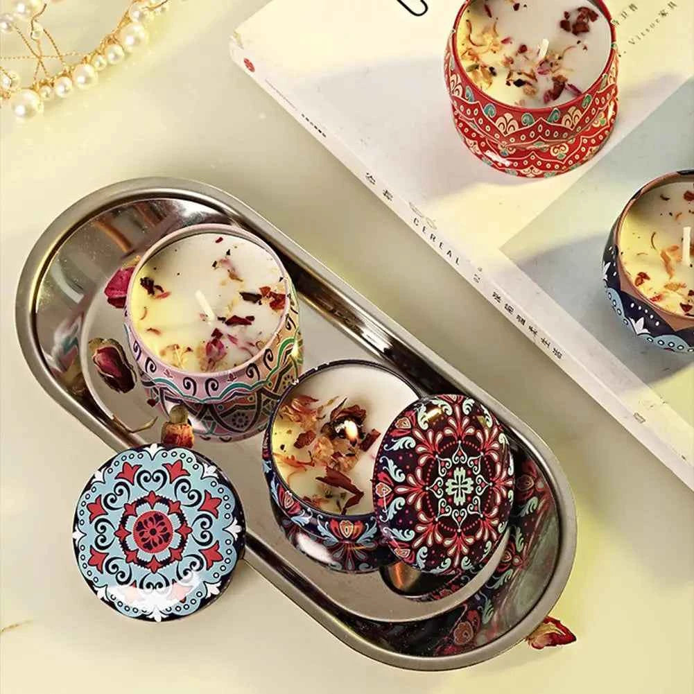 Vintage Can Candles Soy Wax Flower Fragrance Scented Candle Vintage Flower Rose Lavender Candle Jars For Wedding Birthday Gift