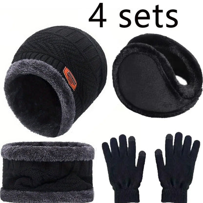 2/4pcs sets Winter Warm Velvet men Hat Scarf Gloves Set For men and women Girls Outdoor Riding Hat Beanies Neck Protection Scarf