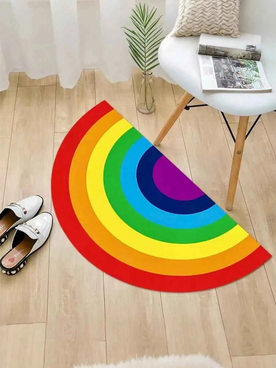 VIKAMA Rainbow Half-Circle Carpet Cooling Water-Repellent Bedside Rug Room Entrance Mat Indoor/Outdoor Floor Mat Home Decor