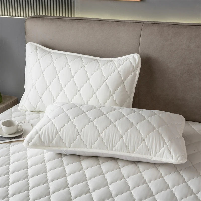 Brushed Cotton Padded Waterproof Pillowcase, Light Blue