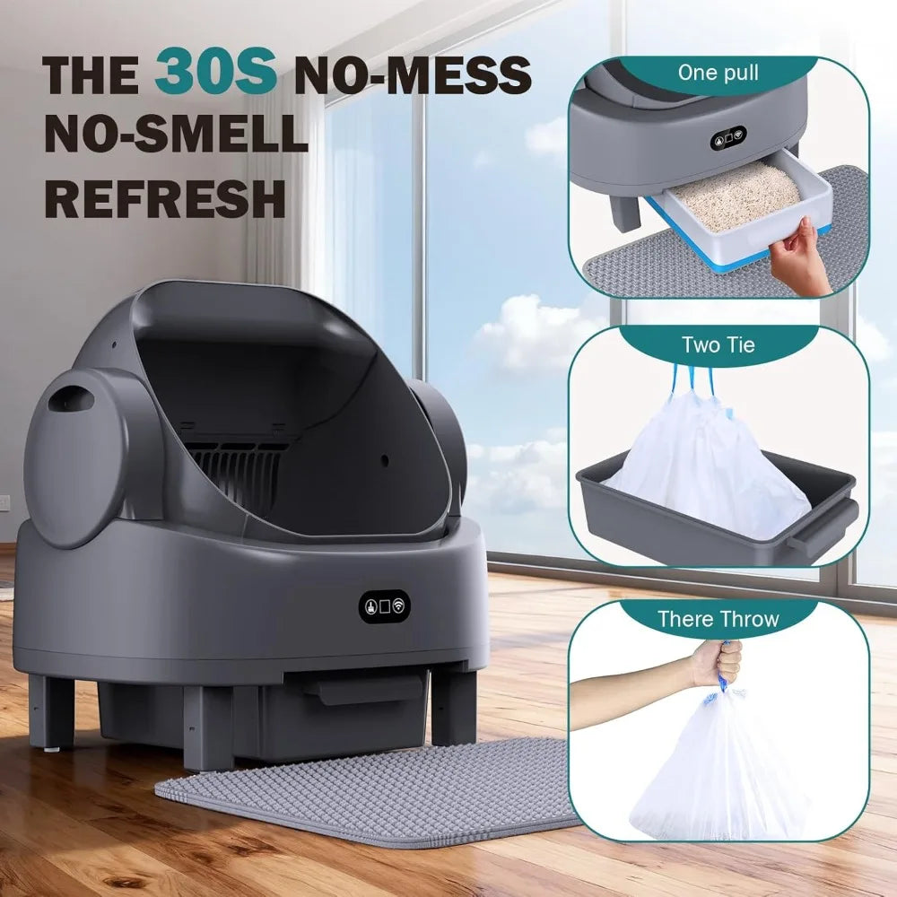 Large Open-Top Self-Cleaning Cat Litter Box — 15-Day Capacity, APP Control & Multi-Cat Safety
