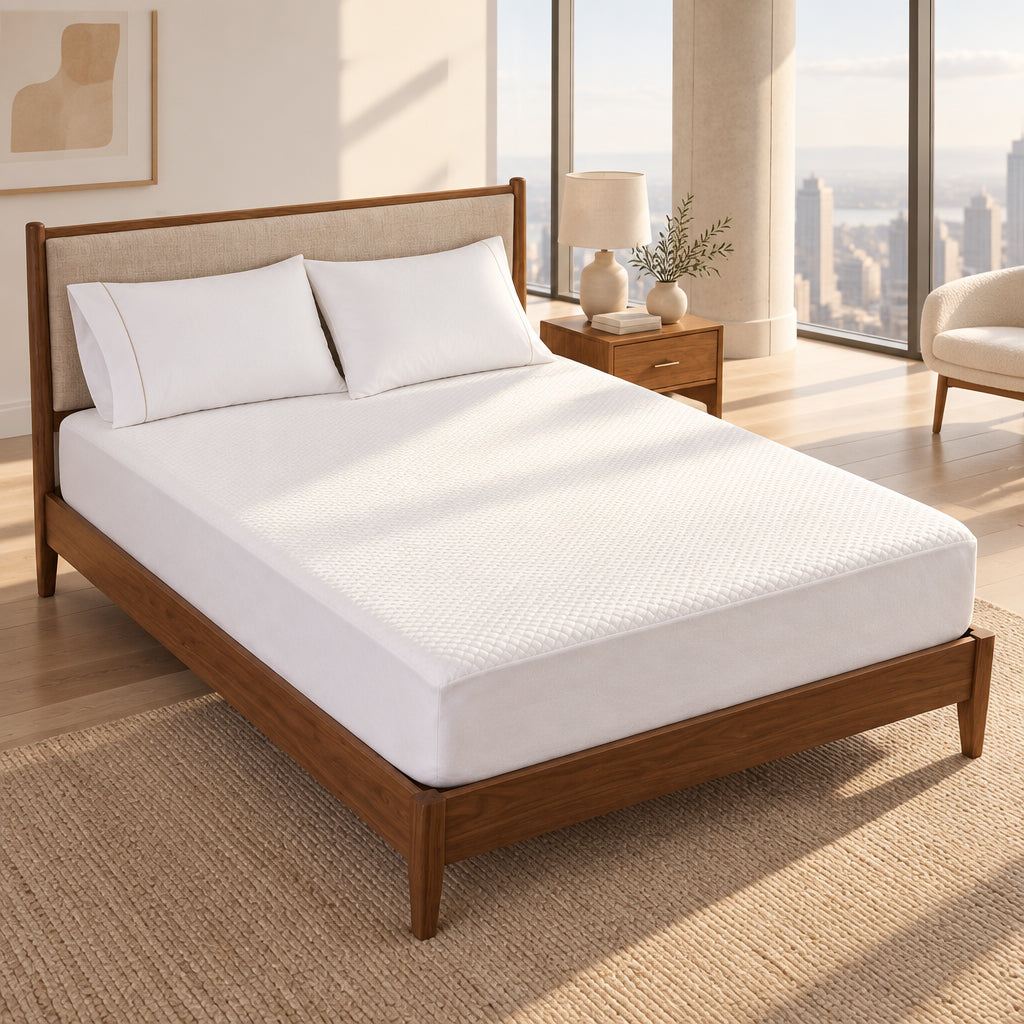 Solid Waterproof Fitted Sheet 15 Inch Deep Pocket Ultra Soft Elastic Bed Mattress Protector Cover Wrinkle‑Resistant Bed For Standard Size Beds