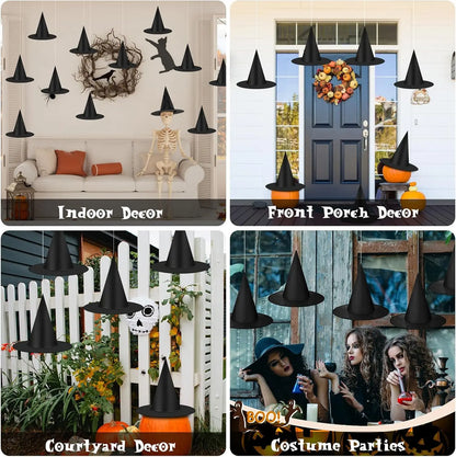 12 Pcs Halloween Witch Hat Decorations Outdoor Indoor, Floating Witch Hats Hanging Witches Hats Bulk, Thickened Wizard Hats With