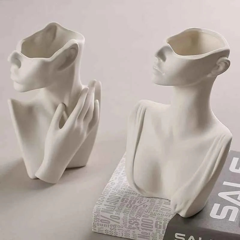 human ceramic vase minimalist dry flower decor nordic modern home ornament plain fired living room office stylish decoration