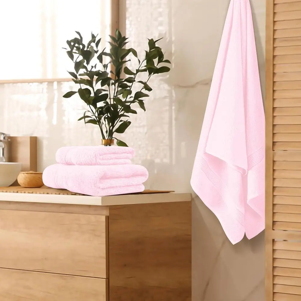 3 Pack Cotton Towel Set: Bath 28x55, Hand 16x24, Wash 12x12 - Pink, Daily Use