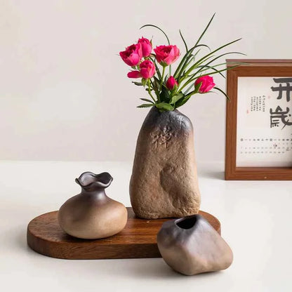 Creative Irregular Stone Shape Ceramic Vase Flowers Plant Potted Hydroponics Mini Vase Interior Aesthetics Home Decoration Gifts