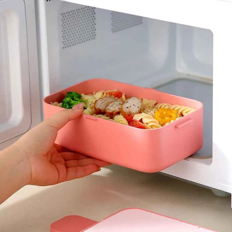 Portable Lunch Box Bamboo Fiber 3in1 Double Layer Bento BOX Microwave Spoon Fork Women Girl School Kids Picnic Bento Box