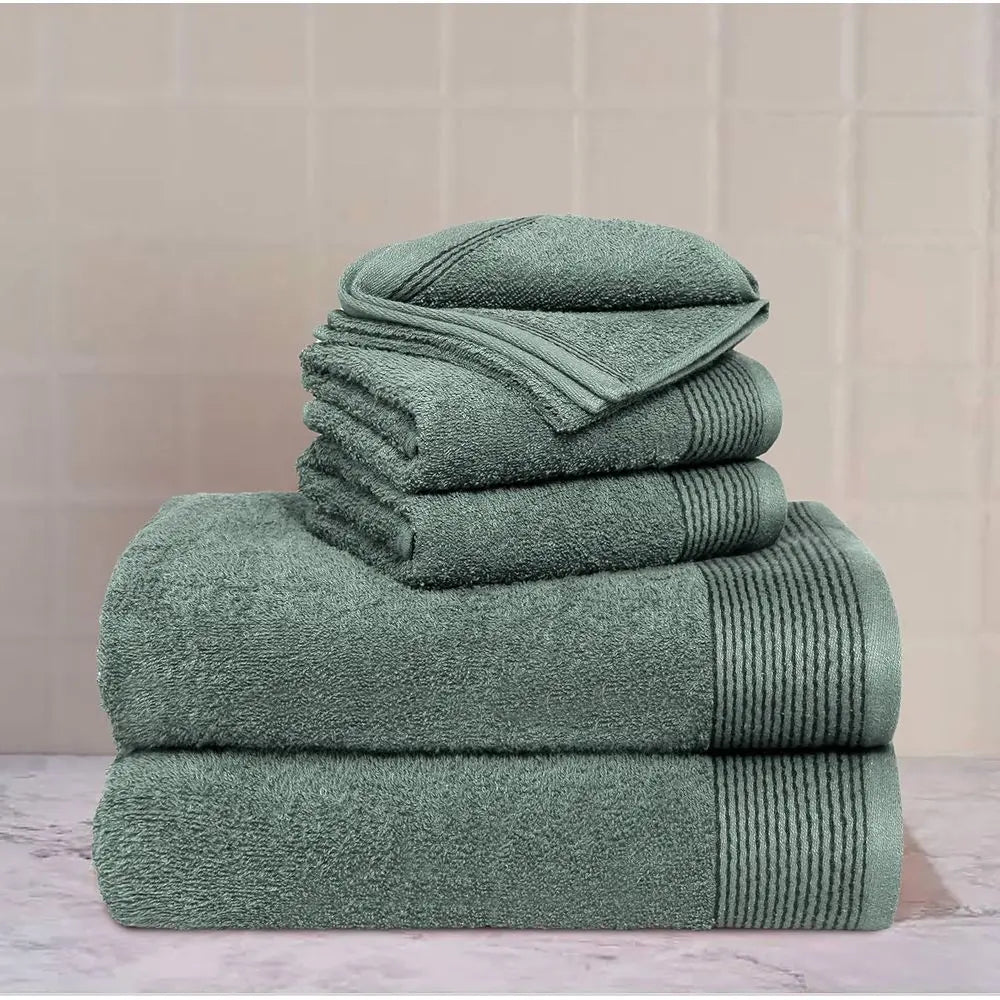 6-Piece Cotton Towel Set: 2 Bath, 2 Hand, 2 Washcloths - Jade