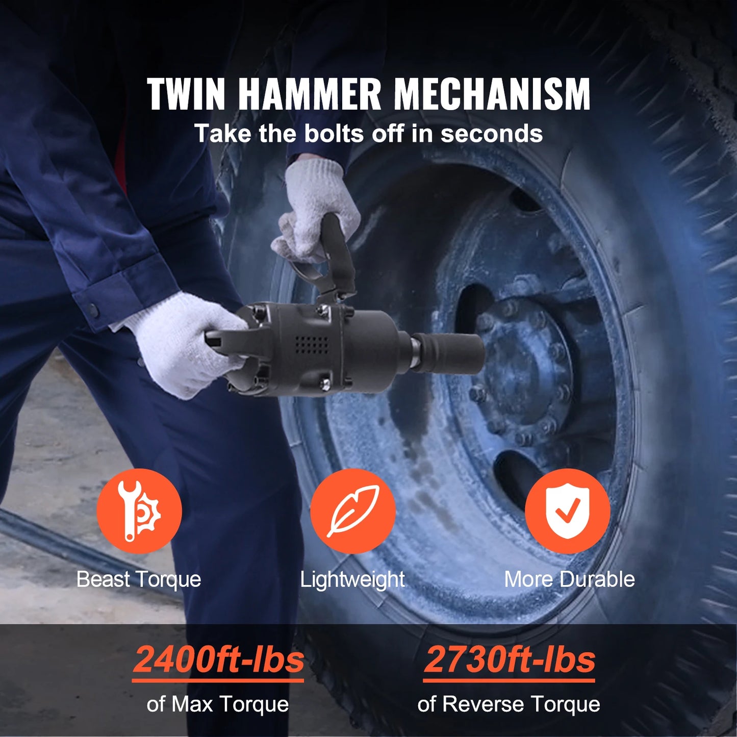 Air Impact Wrench Up to 2730 ft-lbs Reverse Torque Output 1inch Pneumatic Impact Gun for Repairs and Maintenance