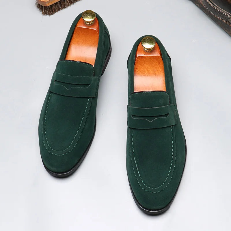Men's Casual Shoes Suede Loafers Fashion Slip on Leather Shoes Soft Solid Dress Shoes Wedding Flats Plus Size Business Men Shoe