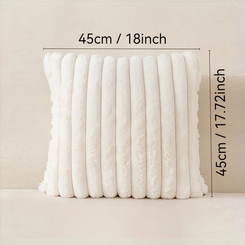 Fuzzy Striped Plush Throw Pillow Cover, Green