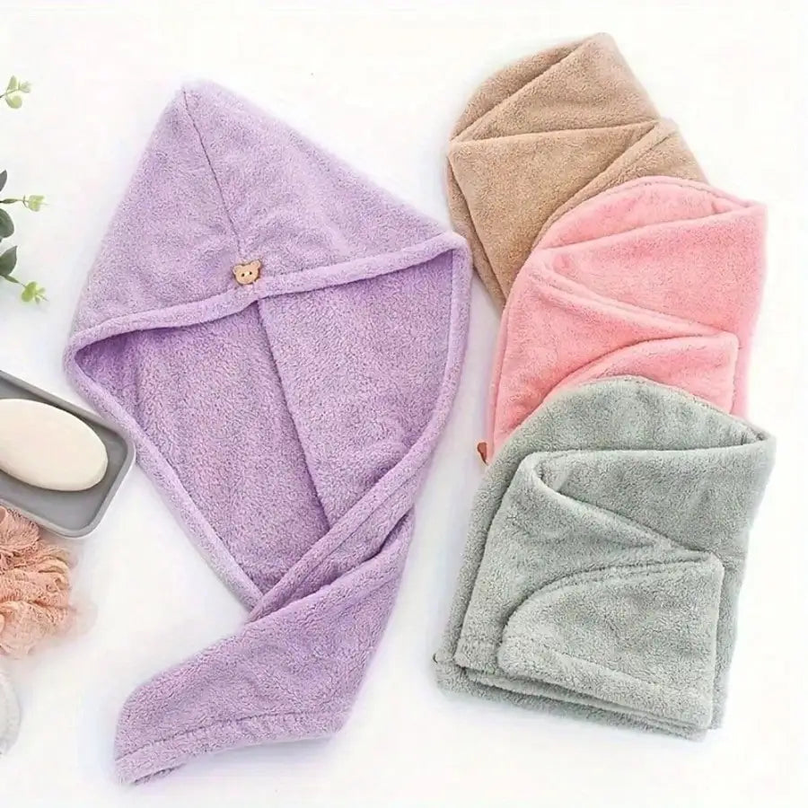 3pcs Women's Quick Dry Absorbent Super Soft Fiber Hair Turban, Coral Fleece Hair Towel