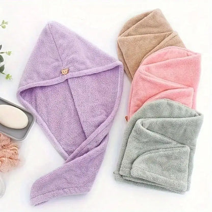 3pcs Women's Quick Dry Absorbent Super Soft Fiber Hair Turban, Coral Fleece Hair Towel