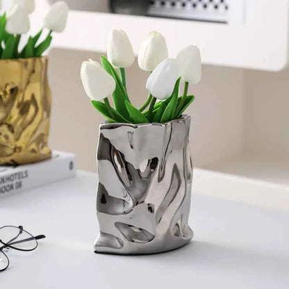 Nordic Ceramic Irregular Vase Electroplating Vase Living Room Office Decoration Simple Modern Flower Arrangement Home Decoration