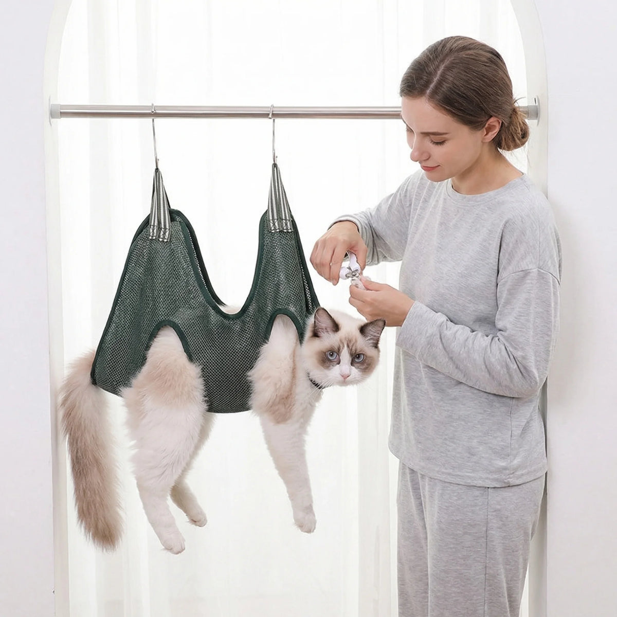 Adjustable Cat Grooming Hammock & Restraint Bag