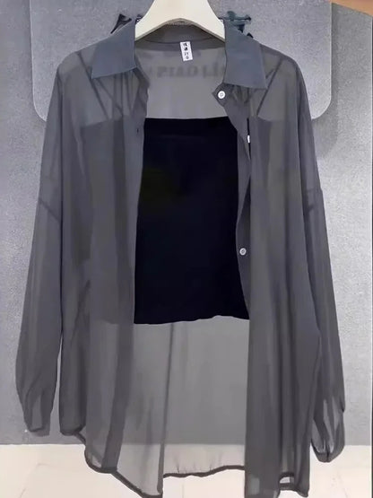Women's Plus Size Chiffon Blouse — Long Sleeve Button Shirt