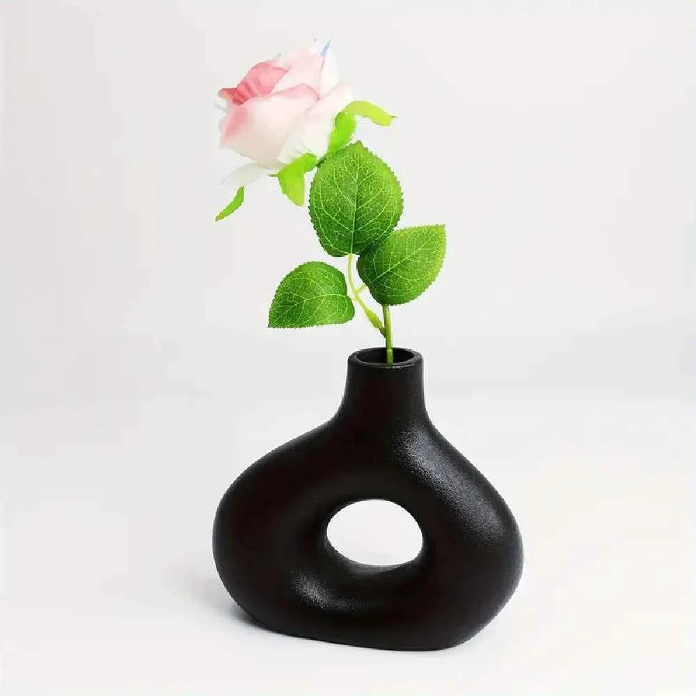Bohemian style ceramic vase, creative donut vase, flower arrangement container, home decoration vase
