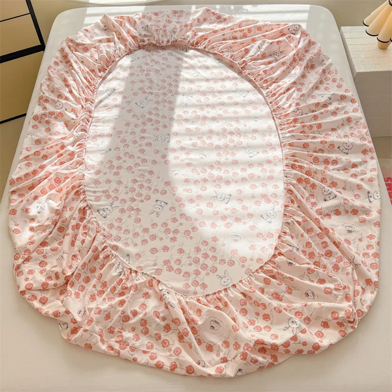Floral Washed Cotton Fitted Sheet | Single-King