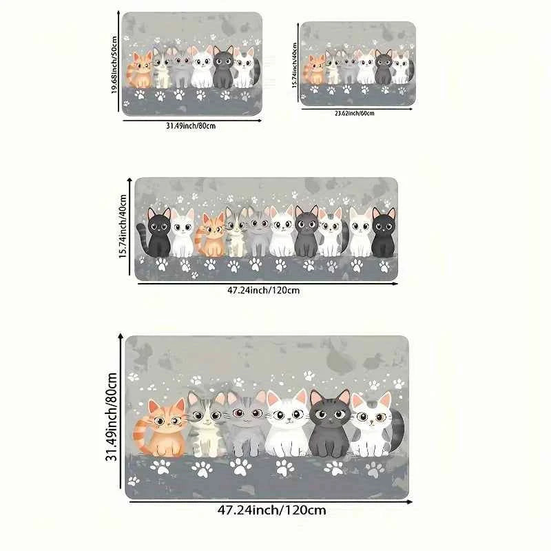 VIKAMA 1/2PCS Kitchen Floor Mat Cute Kitten Anti-Slip Water-Absorbing Entrance Door Bathroom Entrance Floor Mat Home Decoration