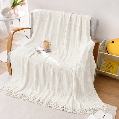 Sage Green Diamond Knit Throw Blanket with Tassels