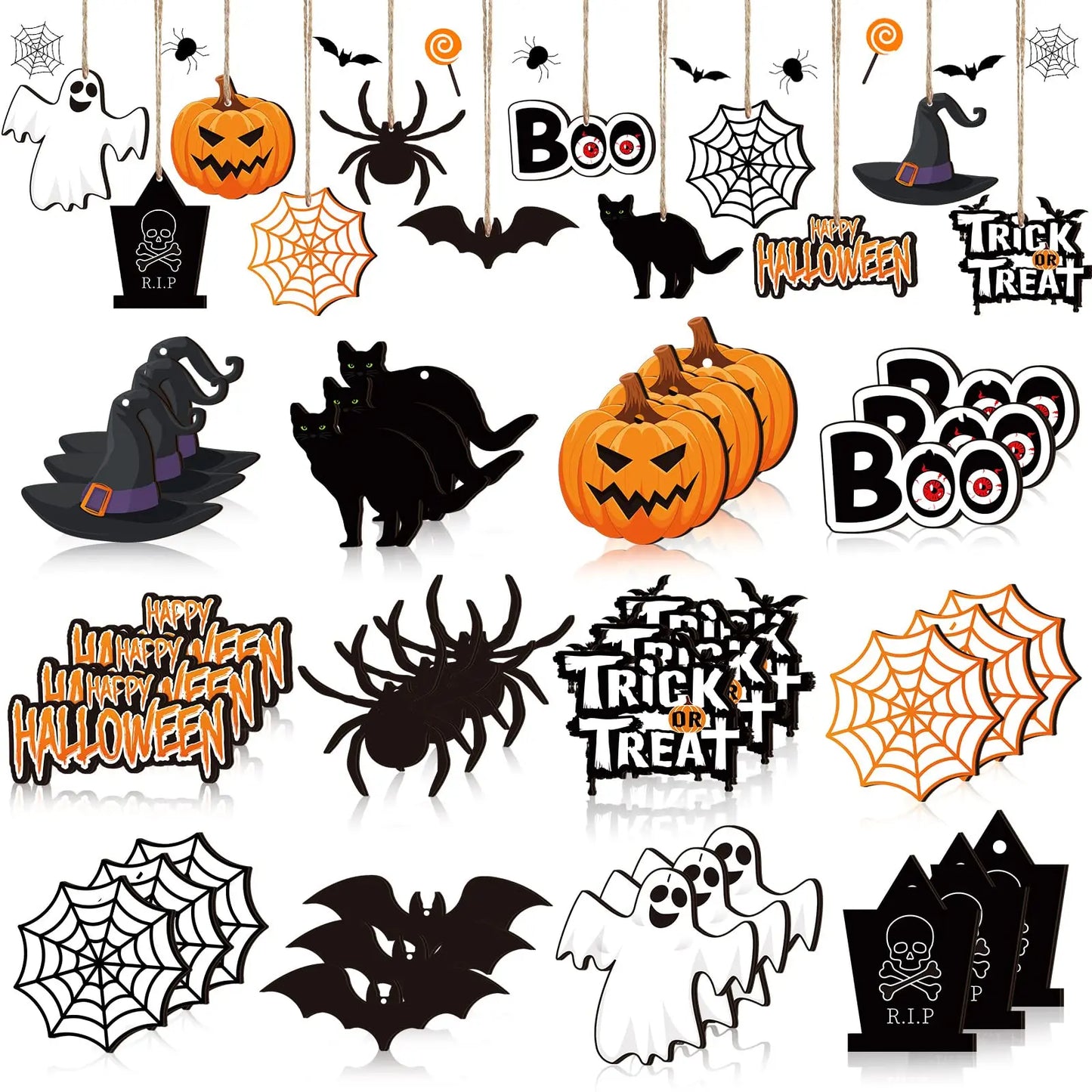 36 Pcs Halloween Wood Hanging Ornaments Ghost Style