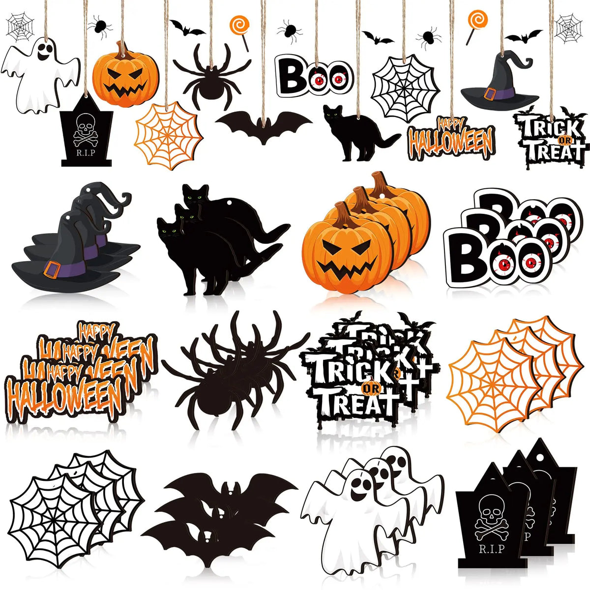 36 Pcs Halloween Wood Hanging Ornaments Ghost Style