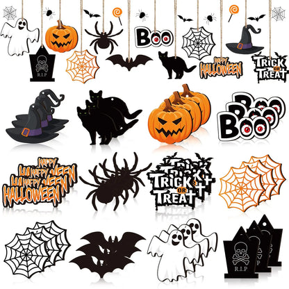 36 Pcs Halloween Wood Hanging Ornaments Ghost Style