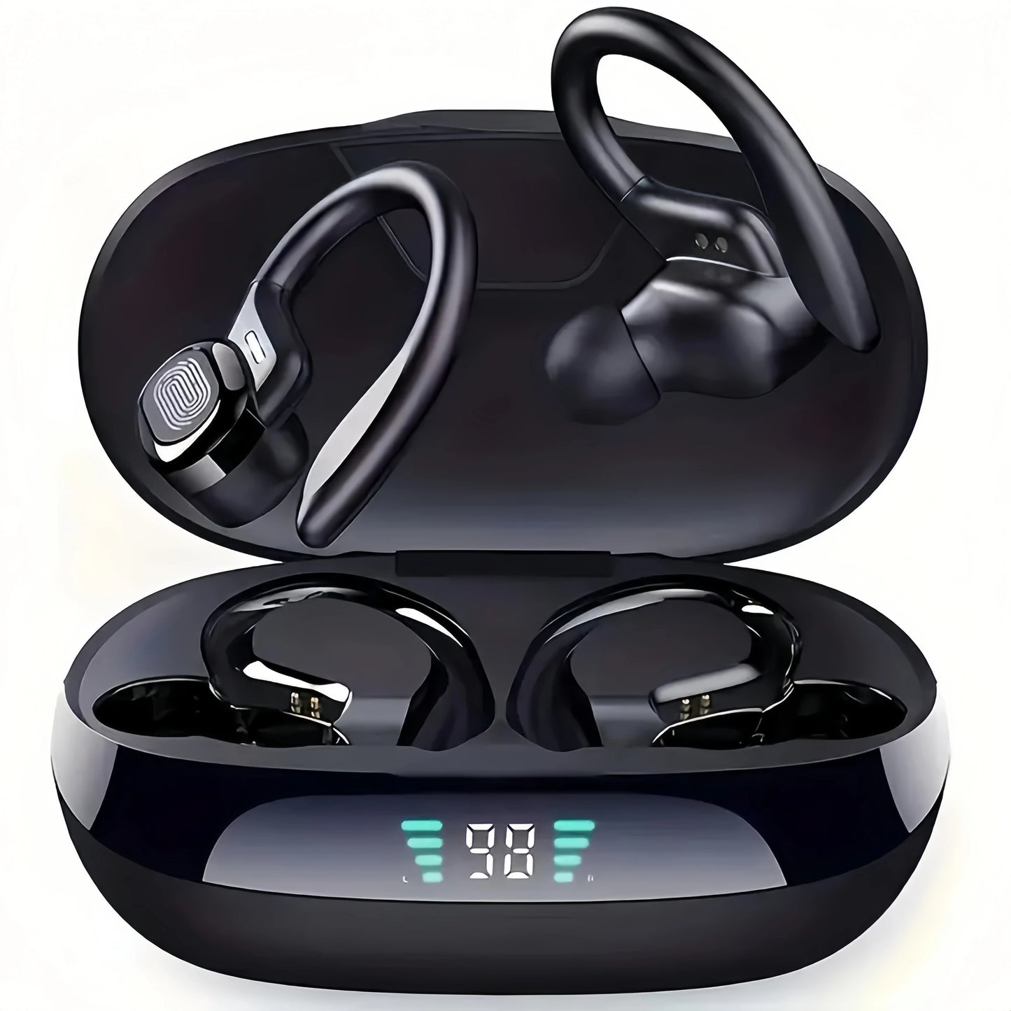 True Wireless Earbuds – Ear Clip Sport Design, Stereo Sound, Mic & LED Display