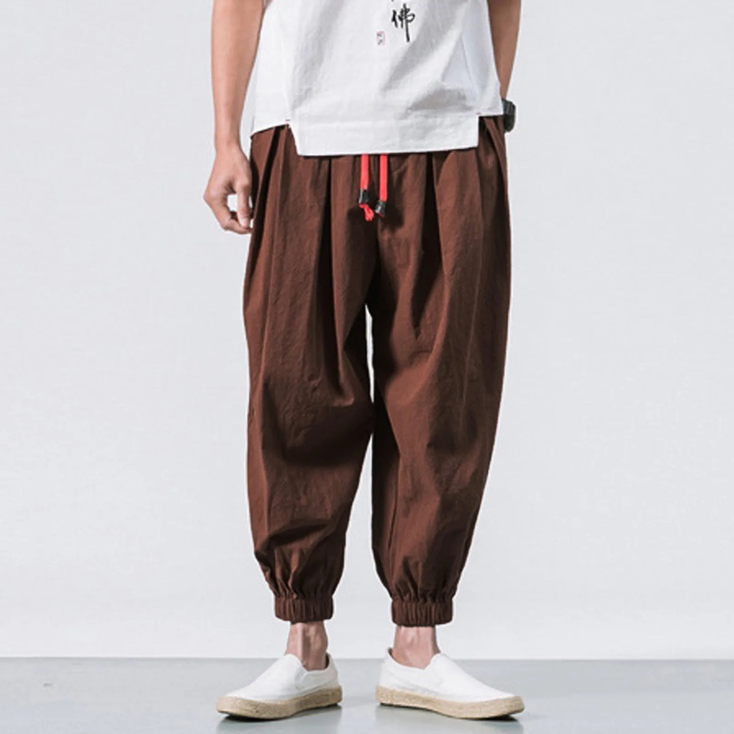 Men's Oversize Linen Harem Pants — Loose Wide Leg Casual Sweatpants Plus Size