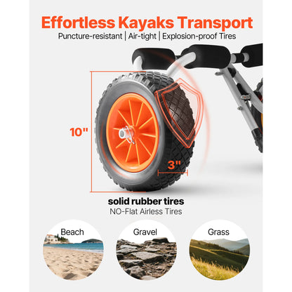 200 lbs Foldable Kayak Cart with 10in Solid Tires Paddle Board Trolley for Carrying Canoes Float Mats