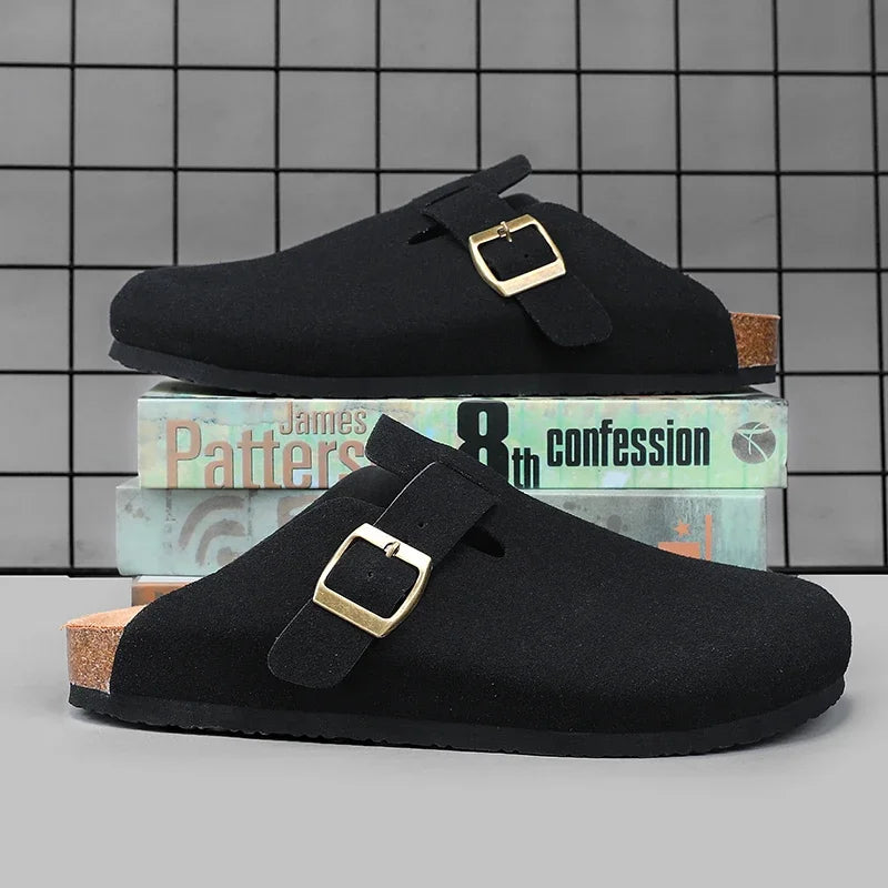 Men Suede Leather Cork Sandals Clogs Women CLosed Toe Slippers Slides Health Footbed For Dropshipping