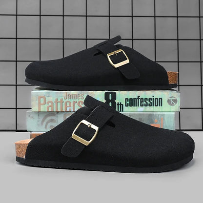 Men Suede Leather Cork Sandals Clogs Women CLosed Toe Slippers Slides Health Footbed For Dropshipping