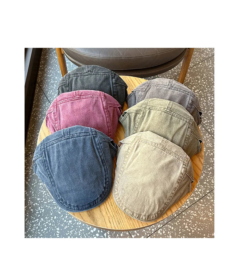 Retro Washed Denim Newsboy Cap