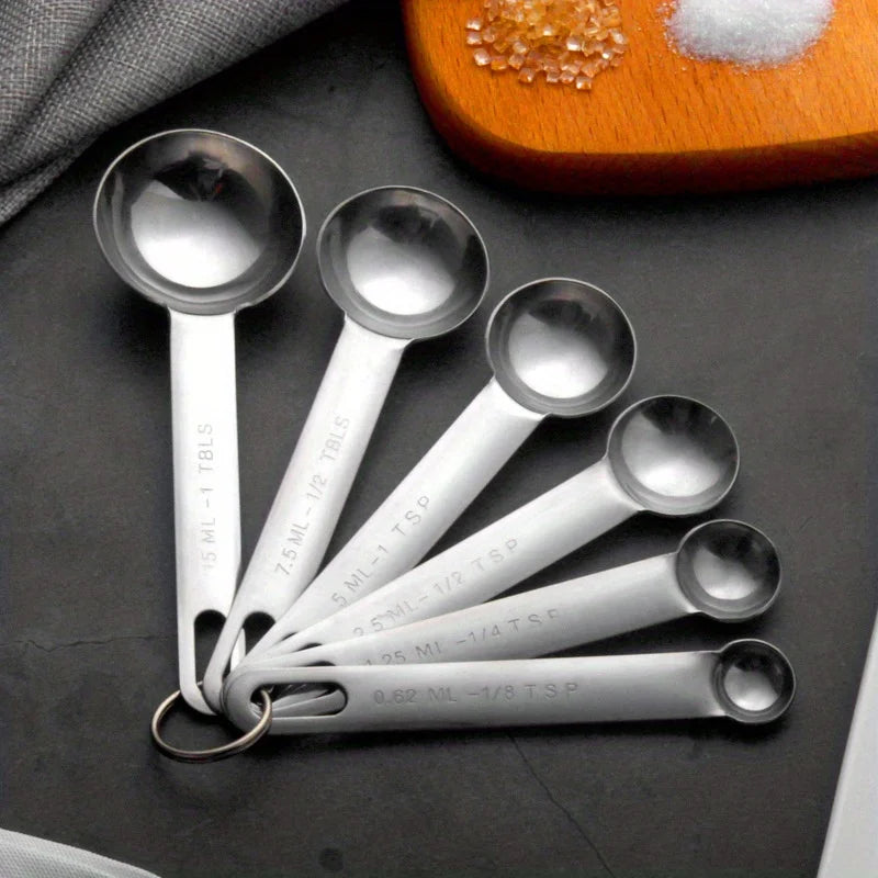 6 in 1 Measuring Spoon Stainless Steel Seasoning Coffee Tea Premium Stackable Bakery Tool with Scale Kitchen Supplies