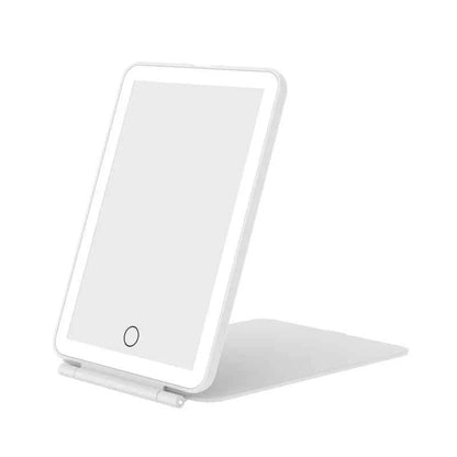 LED Foldable Travel Makeup Mirror 3 Colors Light Modes USB Rechargeable Touch Screen Portable Tabletop Cosmetic Mirror Handheld