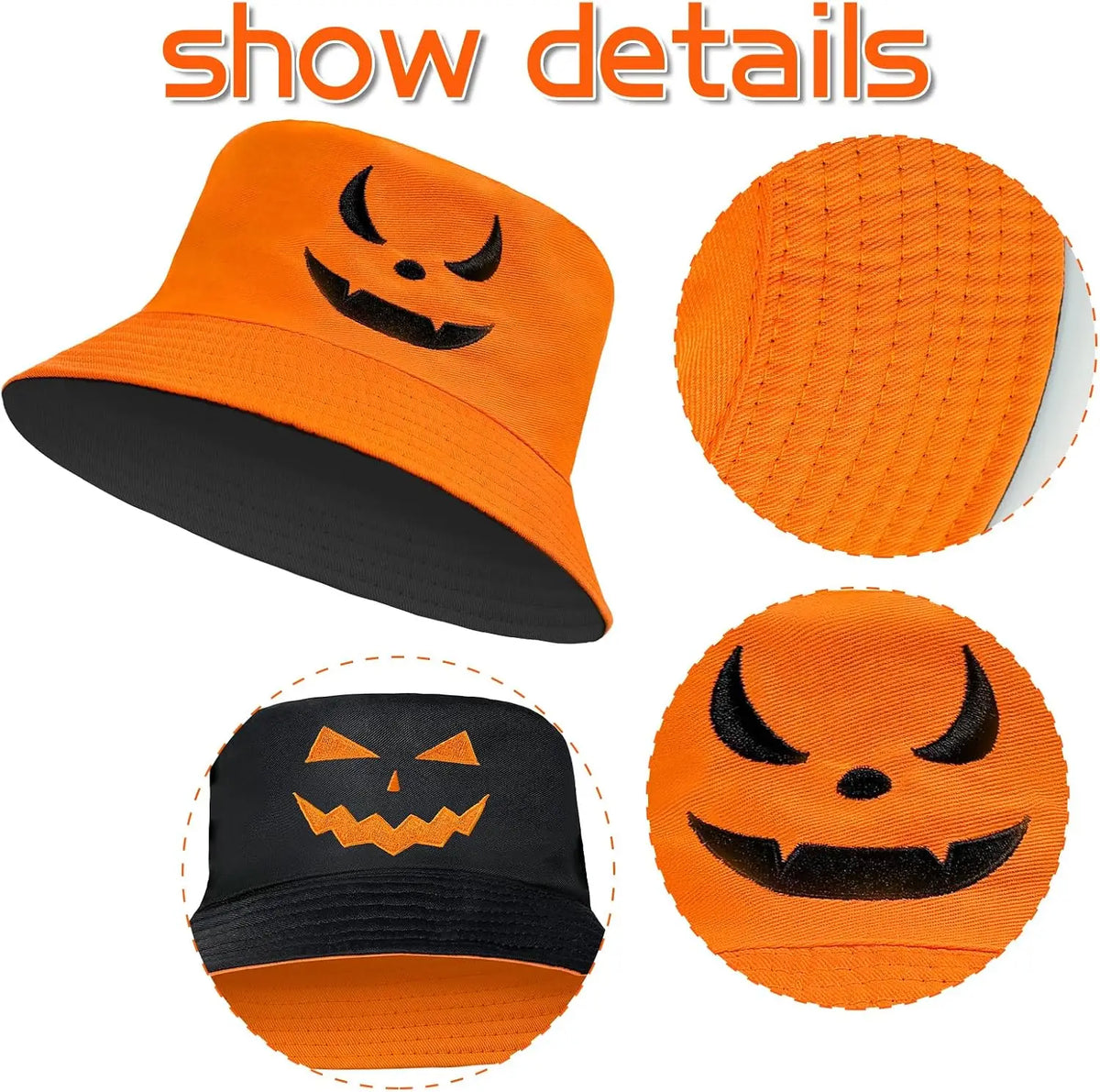 Halloween Bucket Hat For Women Men Unisex Pumpkin Hat Reversible Sun Cap Outdoor Fisherman Hat