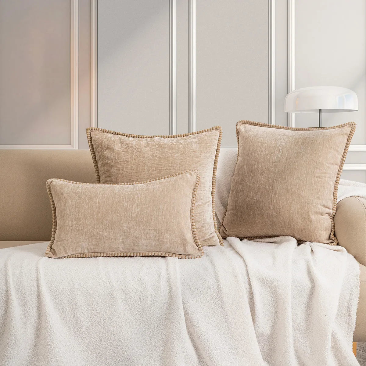 Pink Chenille Cushion Cover with Stitched Edge
