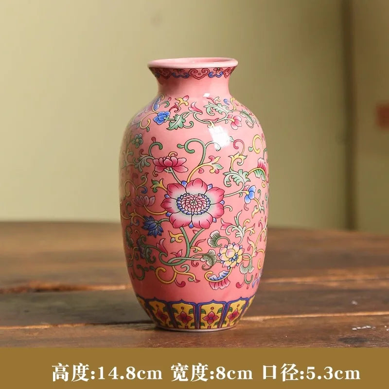 Jingdezhen enamel ceramic flower arrangement Chinese ethnic style living room flower arrangement decoration technology