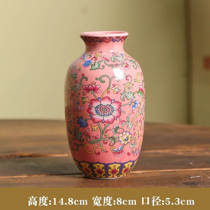 Jingdezhen enamel ceramic flower arrangement Chinese ethnic style living room flower arrangement decoration technology