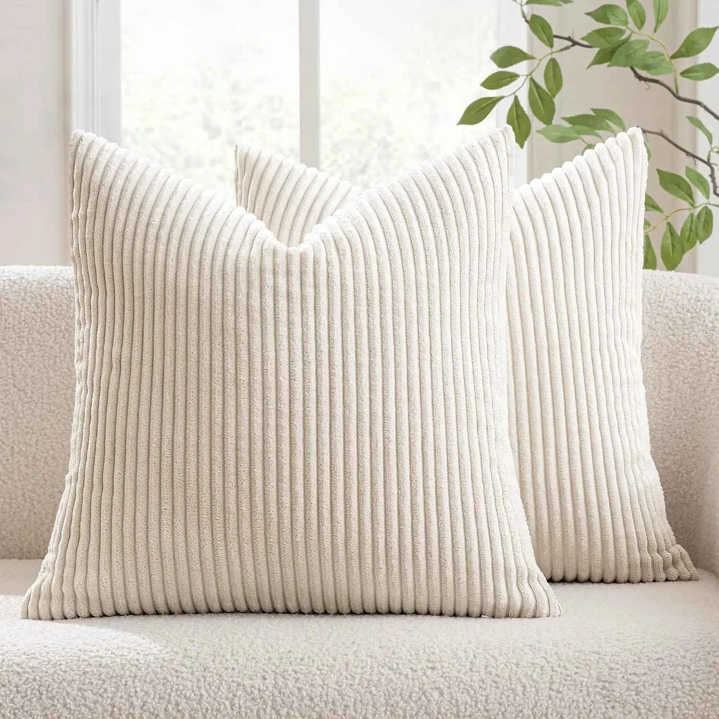 Soft Corduroy Striped Throw Pillow Case 45x45cm Boho Throw Pillow Covers for Sofa Bedroom Living Room Spring Home Decor Green