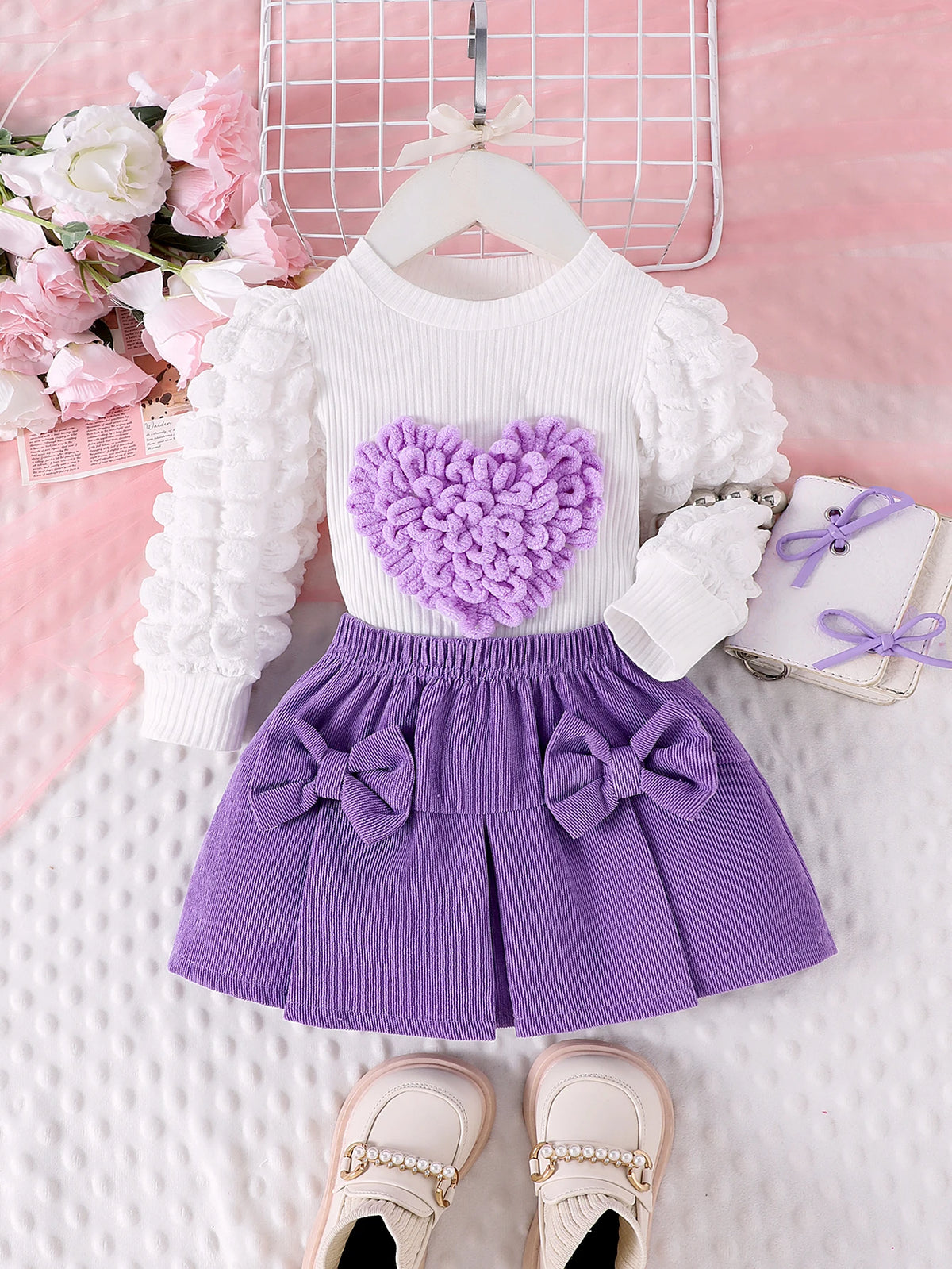 Bubble Sleeve Top & Skirt Set for Girls 1-3 Years