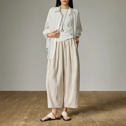 TOYOUTH Women's Lyocell Linen Wide Leg Pants — High Waist Pleated Ankle Trousers