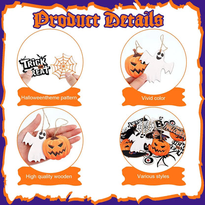 36 Pcs Halloween Wood Hanging Ornaments Ghost Style