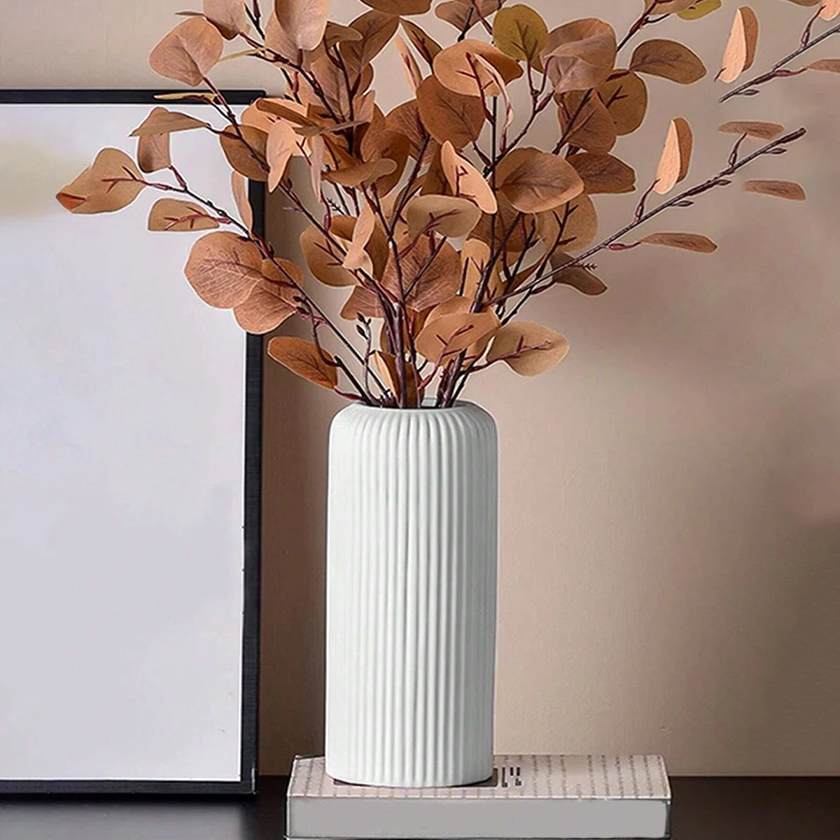 Striped Ceramic-Look Vase — Lightweight Decorative Flower Vase for Home & Floral Display