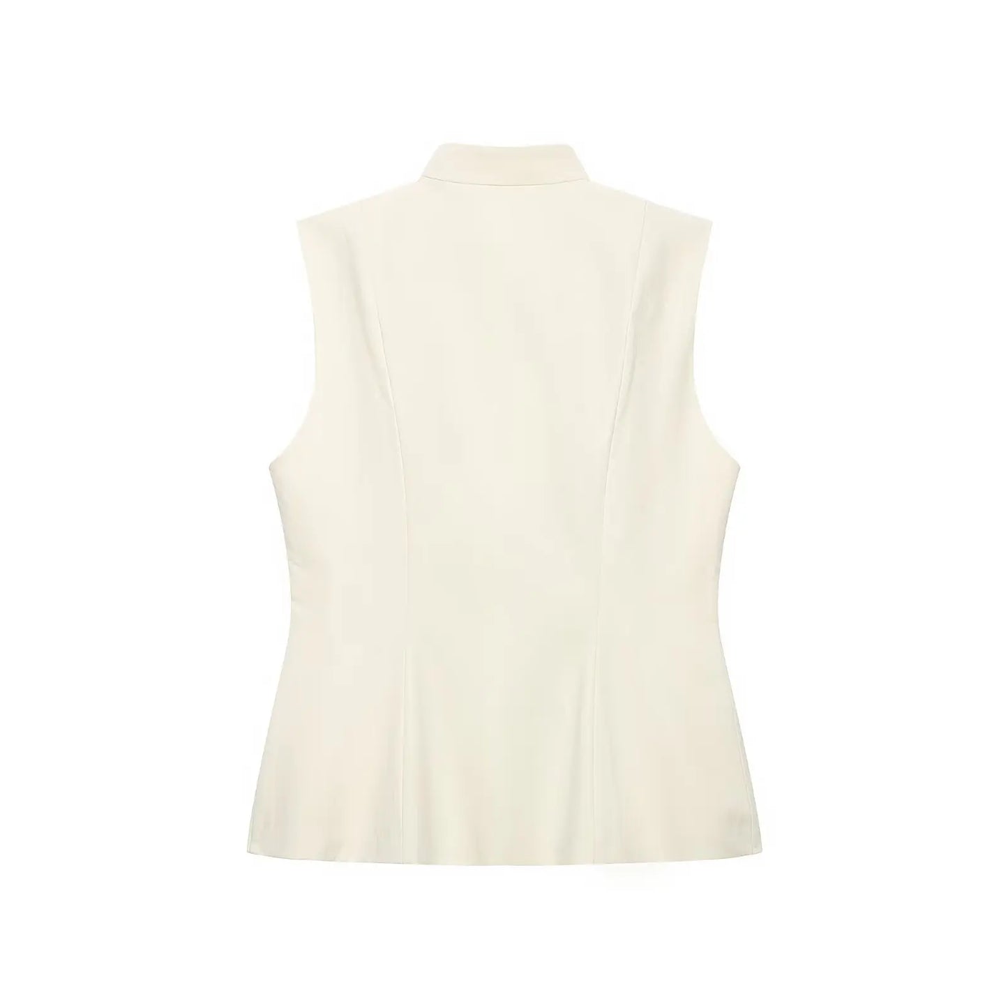 Women's Beige Frog Button Sleeveless Vest – Tailored Waist Lightweight Summer Outerwear