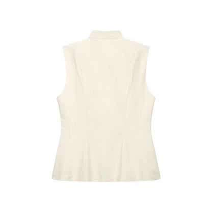 Women's Beige Frog Button Sleeveless Vest – Tailored Waist Lightweight Summer Outerwear