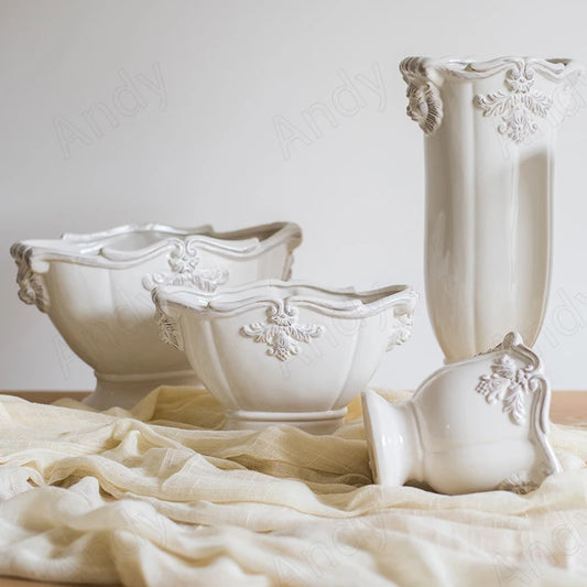 Vase en Céramique Française, Relief de Fleurs, Décoratif pour Salon, Vases à Fleurs Rétro pour Salle à Manger, Ornements de Bureau, Décoration de Maison