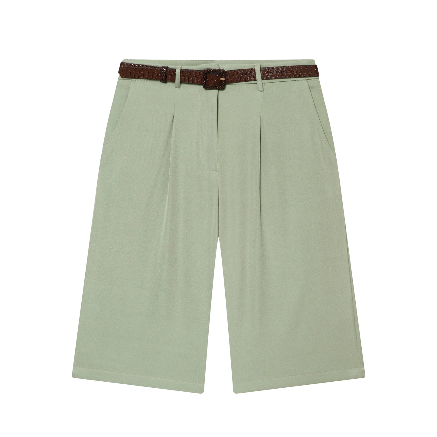Women's High Waist Wide Leg Shorts – Elegant Belted Knee-Length Summer Shorts